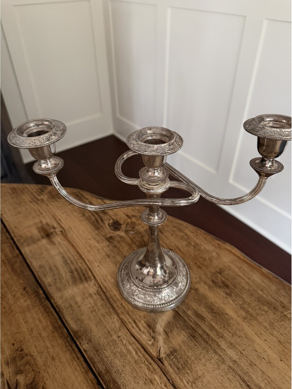 Vintage Silver on Copper 3-Cup Convertible Candelabra - Beautiful Aged Patina